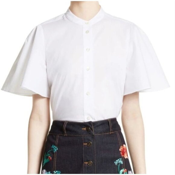 Kate Spade Broome Street White Poplin Flutter Sleeve Top Size XS - Picture 1 of 6